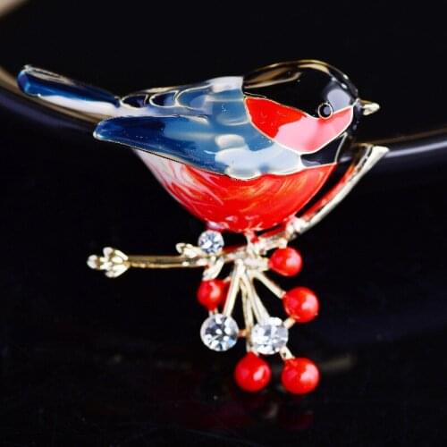 Fashion Cute Enamel Cherry Bird Brooch for Women 2021 New Fashion Coat Corsage Brand Design Oil Drop Brooches Pins Accessories