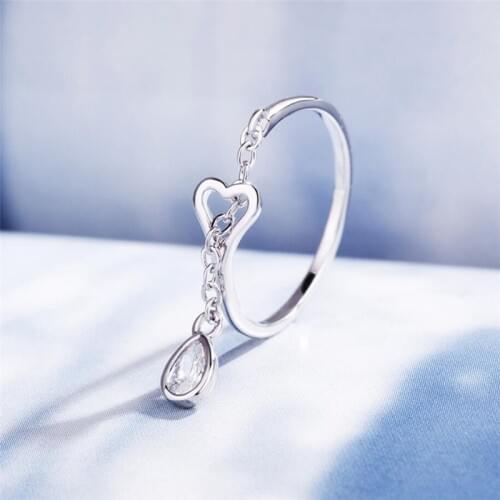 Sole Memory Lovely Fresh Zircon Heart Romantic Raindrops 925 Sterling Silver Female Resizable Opening Rings SRI426