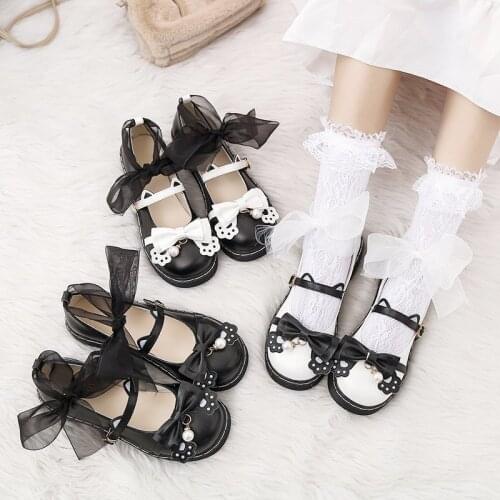 2021 Sweet Cute Lace Bowknot Kawaii Women Shoes Japanese Lolita Shoes Jk Platform Shoes Vintage Round Head Comfortable Sneakers
