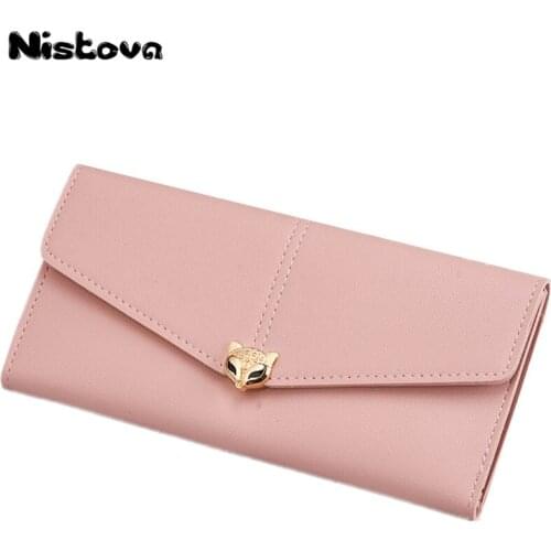 Ladies' New Fox Decoration PU Long Purse Lovely Pure Color Leather Wallet Multi-card Mobile Phone Bag Documents Package