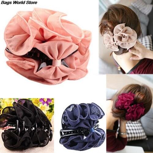Women Chiffon Rose Flower Hair Elegant Korean Beauty Claw Bow Jaw Clip Barrette Headwear Hair Accessories for Women 1 pc