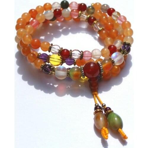 108Pcs Prayer Beads Natural Colorful Crystal Quartz Beads Buddhist Bracelet