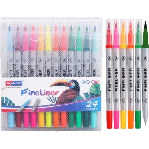 12/18/24/36Pcs Dual Tip Flexible Color Brush Fineliner Tips Watercolor Pen for Drawing Painting Coloring Art Markers School Stat
