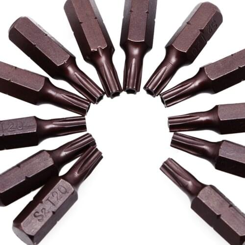 12Pcs T20 1/4" Hex Shank Magnetic Torx Security Screwdriver Bits With Hole 25mm screwdriver bits drill screwdriver bits long