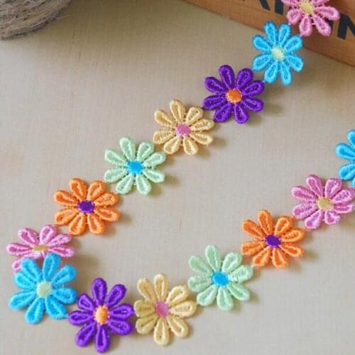 15Yards High Quality Embroidered Colorful Daisy Flower Lace Trim Appliques Sewing Crafts Women Child Cloth Scrapbooking DIY
