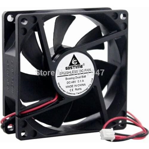 2Pieces Gdstime 8025 80mm DC 48V Cooling Fan 80x80x25mm 8cm 2Pin Ball Bearing Computer PC Cooler