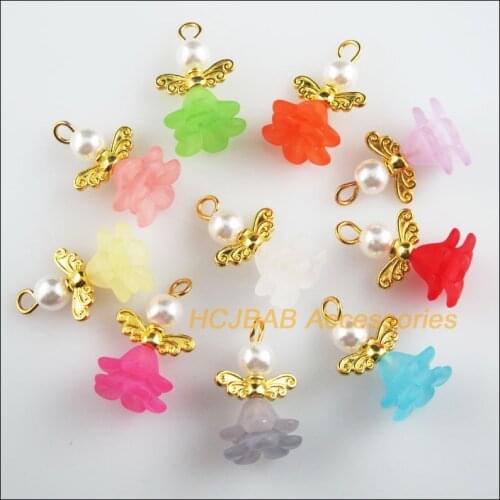 20 New Tiny Angel Charms Mixed Acrylic Gold Plated Wings Pendants 14x22mm