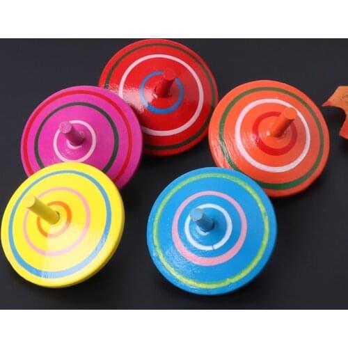 2021 New Rotating Multicolour Wooden Spinning Tops Kids Toy Traditional Baby Toys