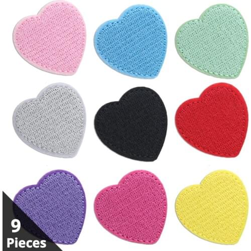 9pcs Colored Heart Love Stripes Embroidered Patches for Clothes Iron on Clothing Patch Thermal Stickers Sewing Fusible Fabric