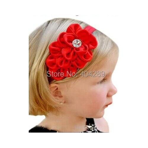 5PCS Rhinestone Satin Scale Flower Elastic Headbands,Baby Hair Band Accessoriesrs,10colors