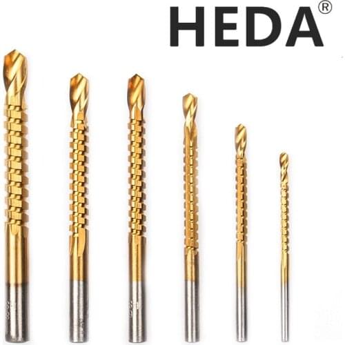 Free shipping 6pcs/lots 3-8mm Titanium Coated HSS Drill Bits Electric Drill Woodworking Tools Plastic Hole Grooving Drill Saw