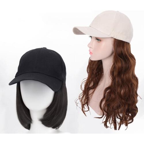 Long Wavy Hair with Cap Wig Baseball Cap Black Brown Natural Hair Color Wigs for Women Girls Synthetic Hair Extensions MUMUPI
