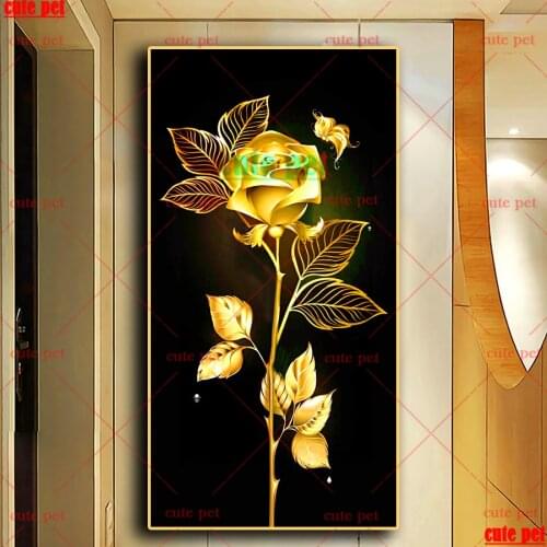 Large DIY Diamond Painting Golden rose flower diamond Embroidery CrossStitch Mosaic rhinestone pictures Diamond Art puzzle Decor