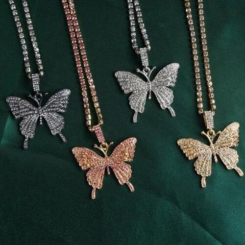 Stainless Steel Women Rhinestones Butterfly One Layer Pendant Necklace Jewelry Gold Color Necklace for Women Many Kinds Choker