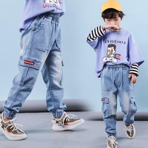 Boys Cargo Jeans Pants with Pockets Cool Fashion Kids Clothes size 6 8 10 12 years