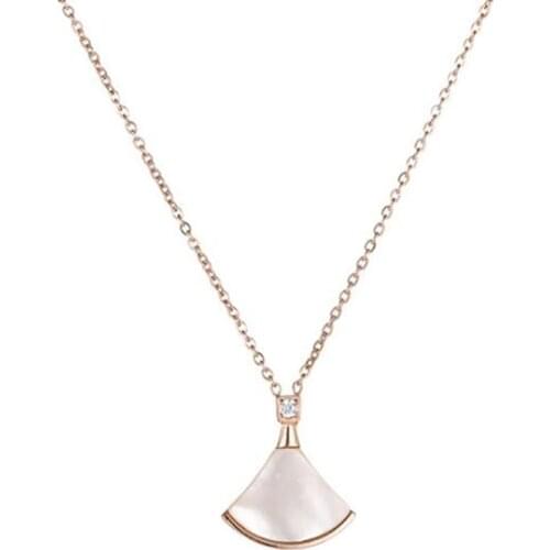 Stainless Steel Rose Gold Fan shaped Skirt Ladies Pendant Necklace Jewelry Opal Stones Jewelry Necklaces Gift For Him