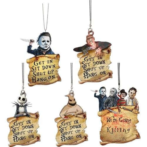 Creative Car Halloween Zombies Skeleton Doll Decoration Rear View Mirror Pendant Horror Acrylic Automobiles Hanging Accessories