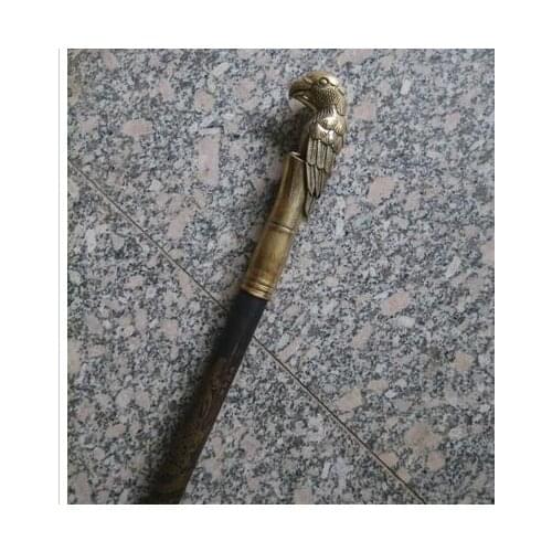 Brass Pure Copper Brass Grandpa Good Lucky Rare Old Chinese copper Cane walking stick Eagle best collection&adornment
