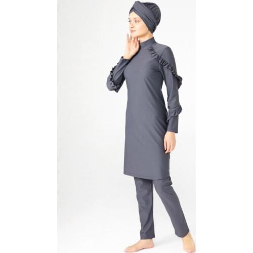 Lycra Full Indoor Lady Hijab Swimwear 4104-21 Anthracite Turkish' Muslim Swimsuit Burkinis Modest Clothing Islamic Long Sleeves H