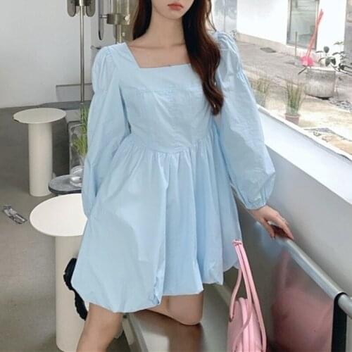 Long Sleeve Y2k Mini Dresses Women Party Korean Fashion Causal Elegant Dress Female 2021 Autumn Kawaii Sweet Dress High Waist