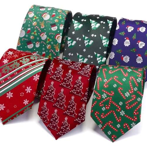 Ricnais Christmas Tie Fashion 8cm Silk Green Red Snowman Tree Santa Claus Jucquard Necktie For Men Gift Festival Party Ties