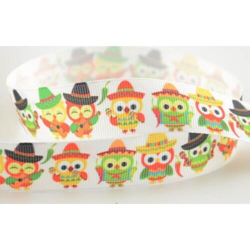 7/8" 22 mm width 100% polyester gentle owls with hat designs for craft decoration gifts clothing accessory by meter