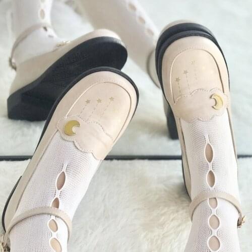 2021 New Sweet Girls Female Kawaii Tea Party Japanese Cosplay Cute Anime Lolita Shoes Women Jk Uniform Shoe Star Buckle Low Heel