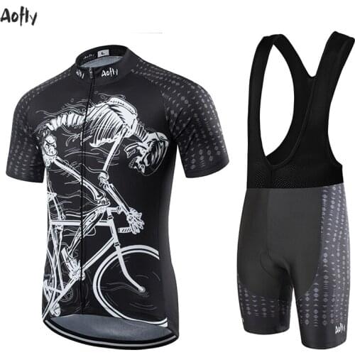 2022 New Aofly Team Cycling Jersey MTB Cycling Shorts Maillot Culotte Ciclismo Hombre Sleeve Tight Skeleton Pattern Man Bike Eq