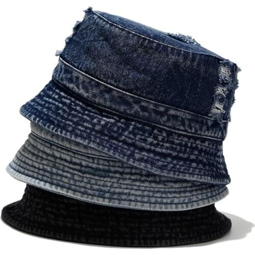 Summer Water Wash Denim Hole Bucket Hat Women Men Outdoor Shade Sun Hat Fisherman Hat Bob Lady Girl Fashion Casual Travel Panama