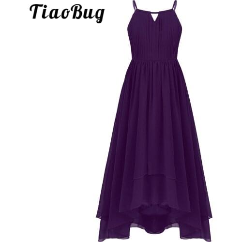 Flower Girls Dress Chiffon Sleeveless Pleated High-low Gown Kids Pageant Dresses Formal Clothes Wedding Party Girls Dress