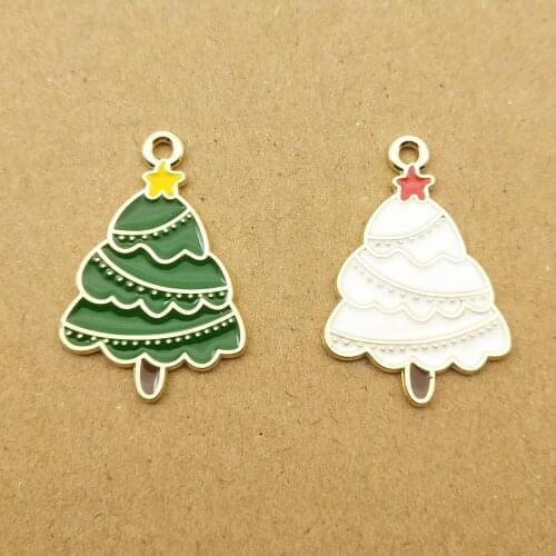 10pcs 17x26mm christmas tree enamel charm for jewelry making cute earring pendant bracelet necklace charms diy design charms