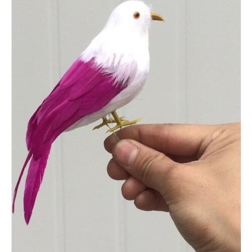 About 15cm hot pink &white feathers bird Handmade art model,simulation bird garden decoration toy Xmas gift w3886