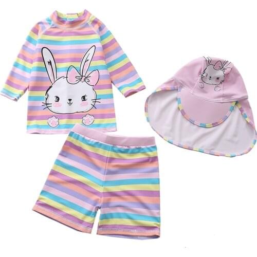 Girls striped rabbit split swimsuit ins European and American middle and small children princess girl baby baby swimsuit