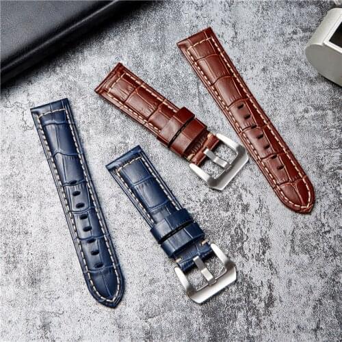 Embossed Bamboo Pattern Genuine Cowhide Leather Watchband Business Men Wrist Straps 20mm 22mm 24mm 26mm Watch Accessories