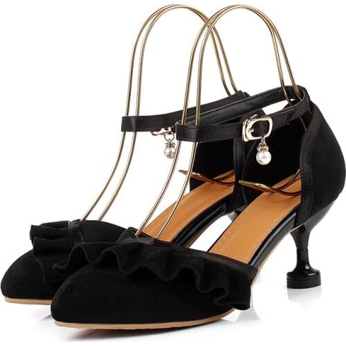 BigSize 9 10 11 12 high heels sandals women shoes woman summer ladies Sharp-nosed shallow velvet buckle sandals