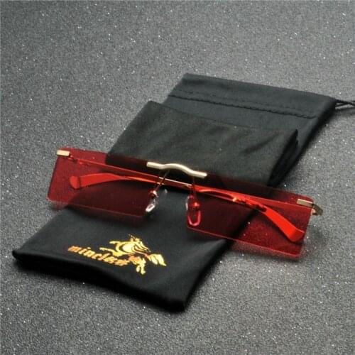 MINCL/Men Hip-Hop Square Metal Frameless Small Frame Clear Color Lens Sunglasses Brand Designer Women Rectangular Sunglasses NX