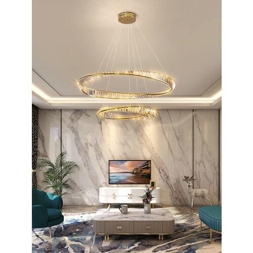 Modern luxury crystal LED chandelier villa dimmable stainless steel chandelier indoor lighting