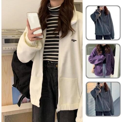 Outwear Stylish Solid Color Warm Lady Jacket Young Women Coat Solid Color for Daily Wear