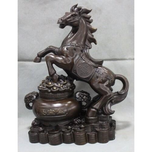 Xd 001553 17" China Chinese Fengshui Bronze Zodiac Year Horse wealth treasure bowl Statue