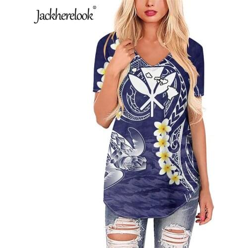 Jackherelook Women Blouses for Teen Girls Kanaka Polynesian Hawaii Samoan Tattoo Hibiscus Print Casual Short Sleeve Tops Shirts