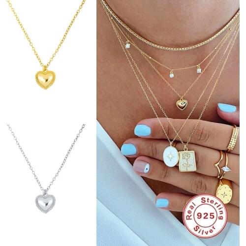 Aide Heart Shape Pendant Clavicle Chain 925 Sterling Silver Necklace For Women Jewelry Chain Choker Necklace Collares Bijoux