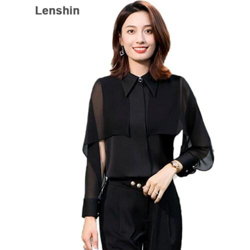 Lenshin Cape sleeve shirt women High quality Office Lady Work wear Sexy Full sleeve Soft blouse OL formal Loose style tops