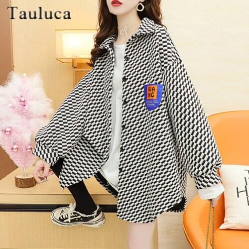 Spring Autumn Women Fashion Loose Streetwear Cotton Shirt Jacket Plaid Print Blouse Coat Casual Long Sleeve Outwear Top Female