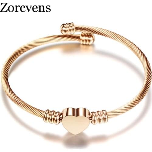 Modyle Gold Silver Color Stainless Steel Heart Bracelet Bangle Fashion Jewelry Round Chain & Link Bracelets for Women
