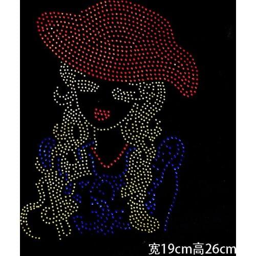 2PC/LOT GOLDEN HAIR GIRL TRANSFER hot fix rhinestone transfer motifs iron on rhinestone appliques patches for shirt coat