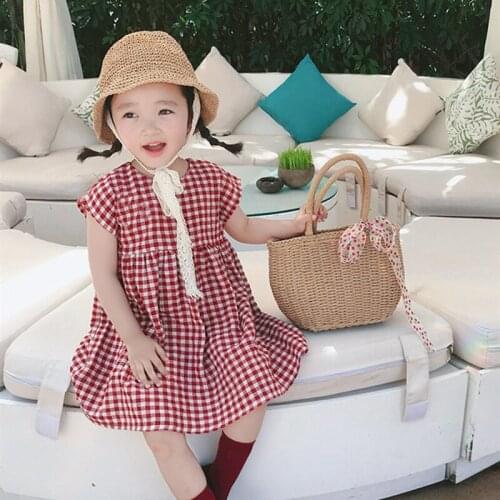 2021New Summer Girls Casual Dress Sets Kids Sleeveless Costume Sweet Plaid Dresses Children Fashion Clothing Suits 2-6 Years