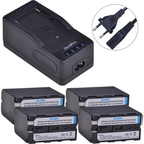Durapro 4x7200mAH NP-F960 NP-F970 Camera Batteries +LED Ultra Rapid Charger for Sony DCR-VX2100,DSR-PD150,PD170,FDR-AX1,HDR-AX20