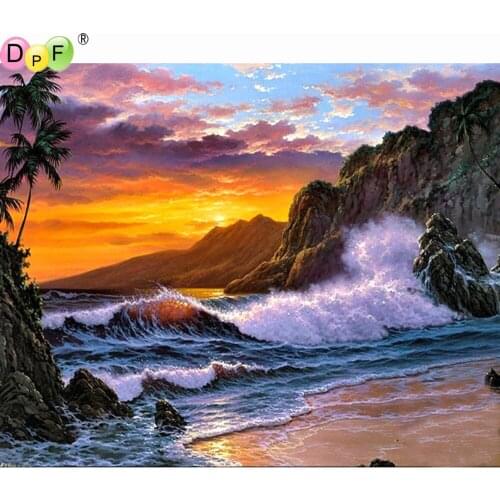 DPFdiamond painting cross stitchcute sea sunset DIY full square diamond embroidery mosaic home decor gifts kits handwork scenery