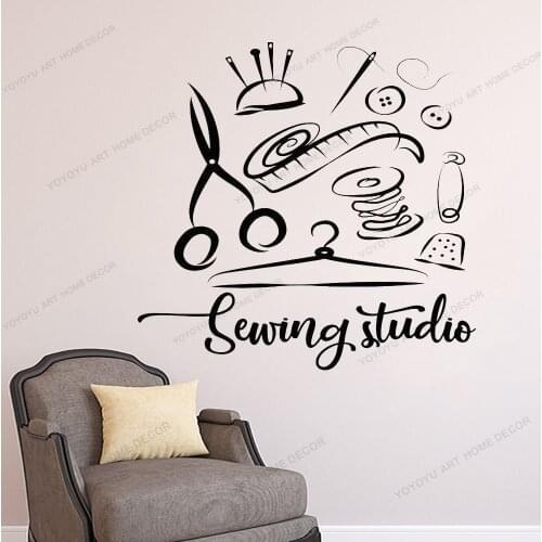 Atelier decor,sewing studio, tailor,Wall Decal, Window sewing tools accessories sewing thread set Sticker,Handmade yw-698