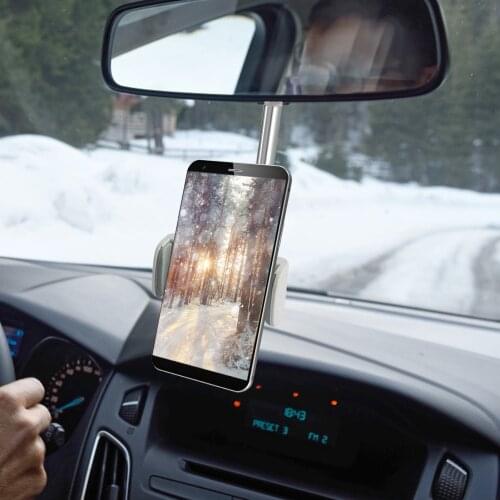 360 Degrees Car Rearview Mirror Mount Phone Holder For iPhone 12 GPS Seat Smartphone Car Phone Holder Stand Adjustable Support